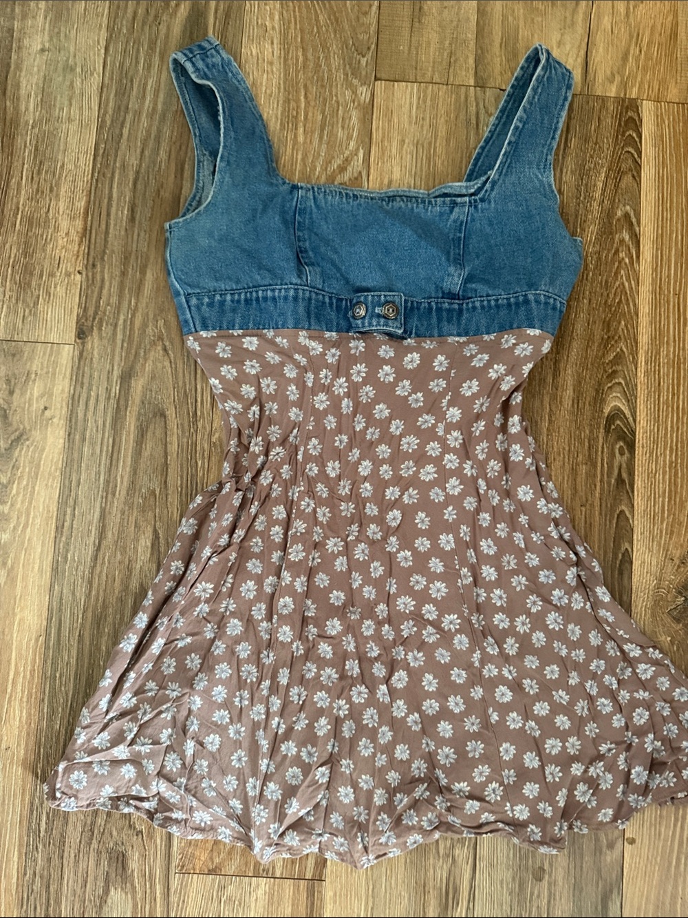All that Jazz Denim Top Floral Mini Dress in Blue and Brown